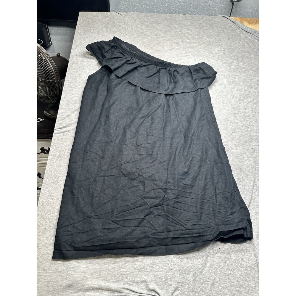 J‎ Crew Black Ruffle Shift Dress Size L Linen Blend